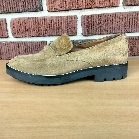 Franco Sarto Anthropologie Tavoli Lug Sole Penny Loafers in Toasted Barley Suede - Picture 11 of 13